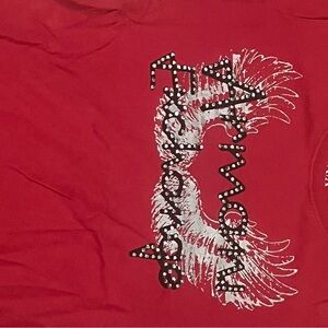 Y2K Armani Exchange Red Graphic Tee with Silver Wing Design
